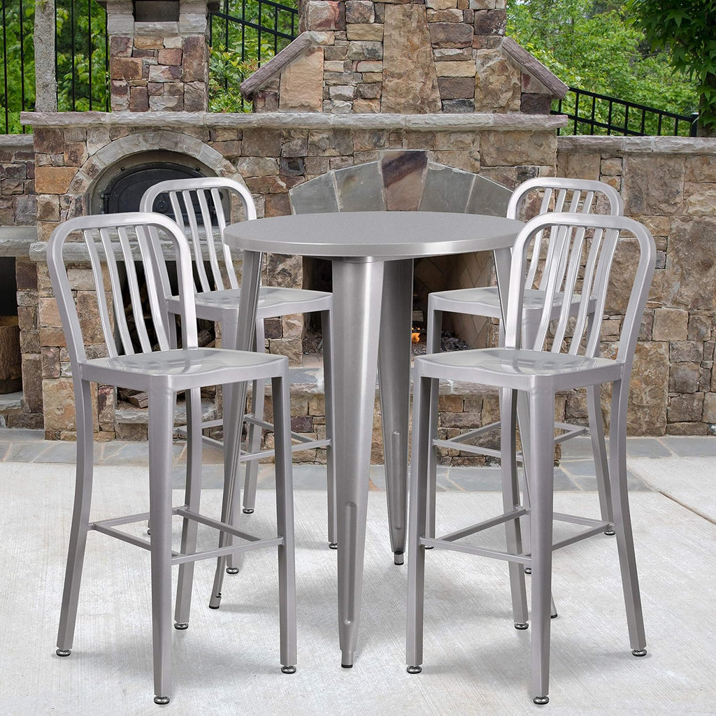 Silver Metal Bar Table Set with 4 Stools L983621