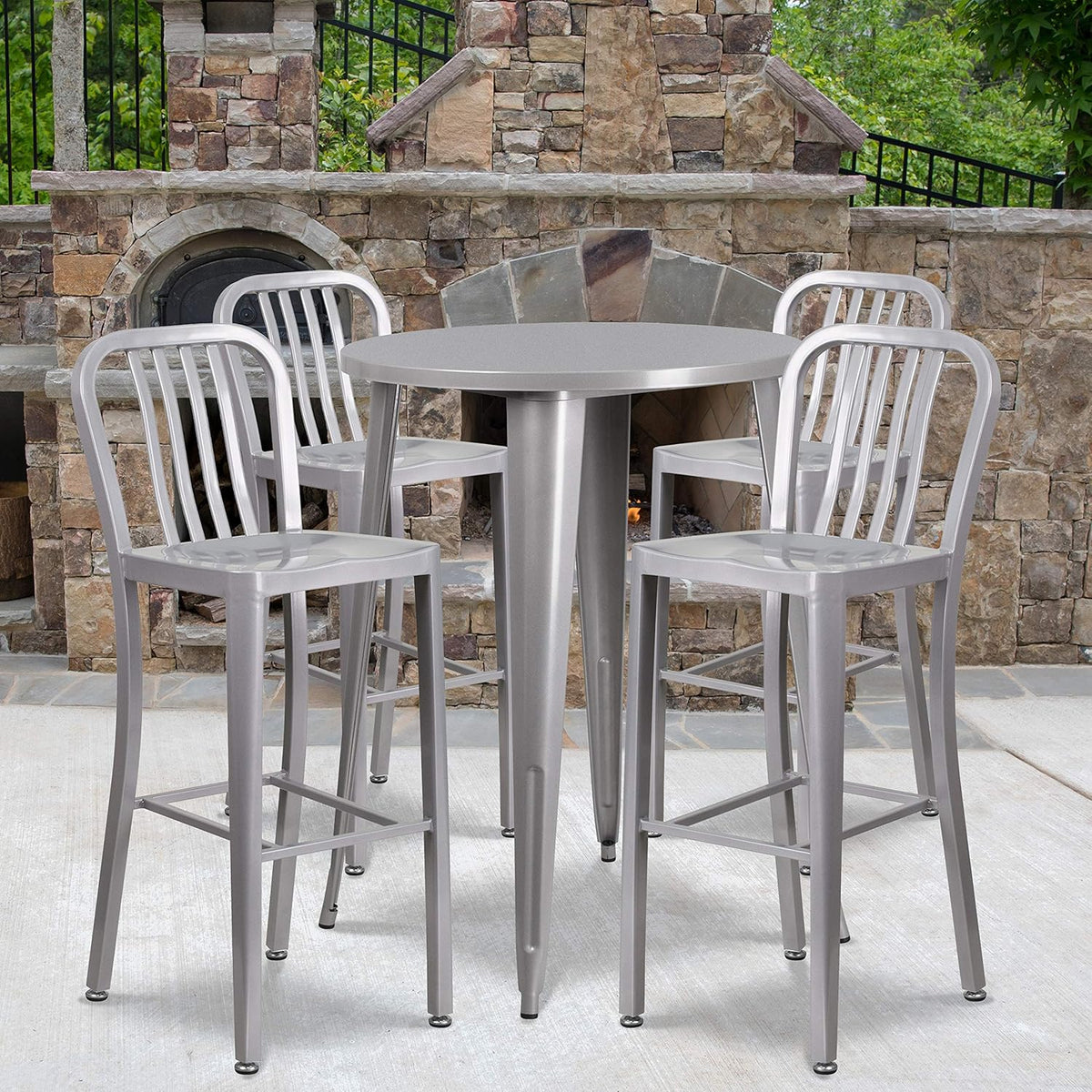 Silver Metal Bar Table Set with 4 Stools L983621