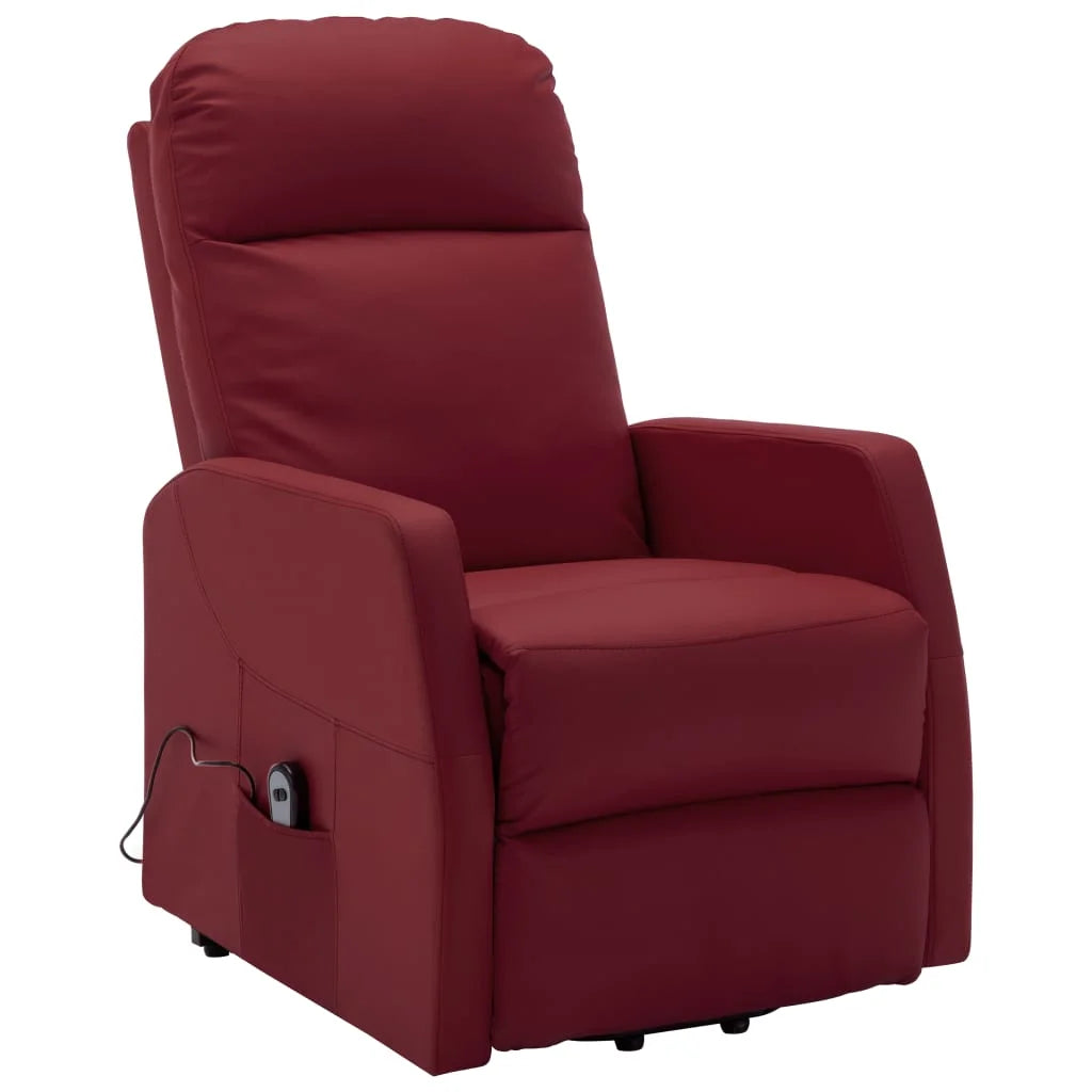 Wine Red Faux Leather Power Lift Massage Recliner V1274