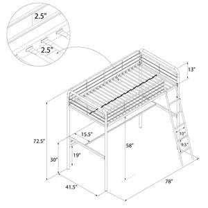 Twin Size Metal Loft Bed with Desk J16747