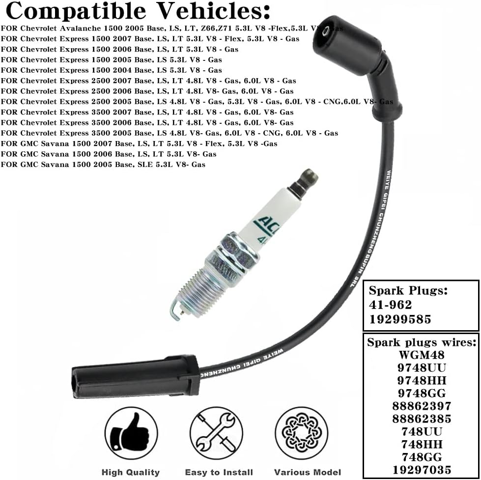 Spark Plug Wire Set (16pcs) Spark Plugs (8pcs) Spark Plug Wires (8pcs) Pack of 2 M679