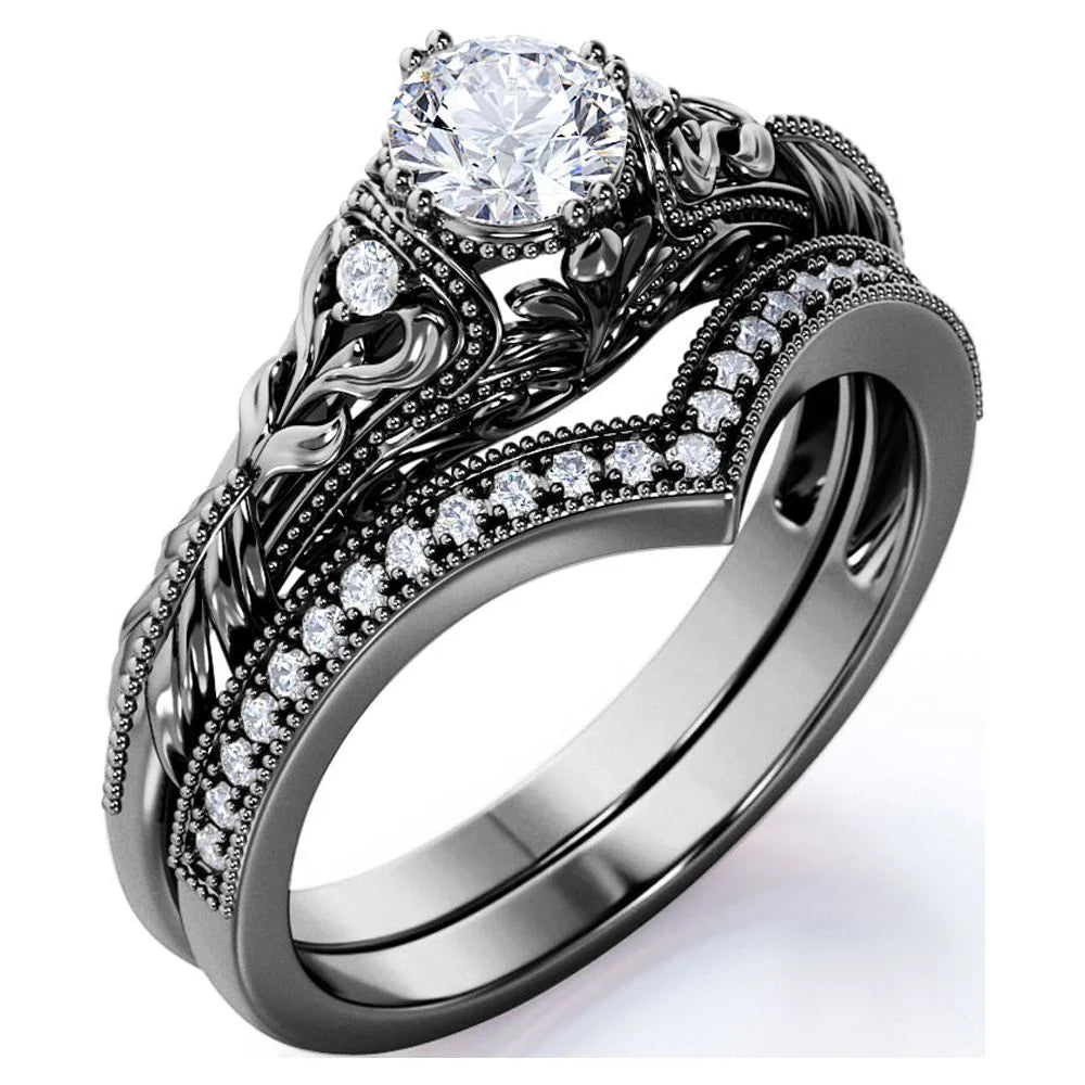 10k Black Gold Diamond Wedding Ring Set W354081