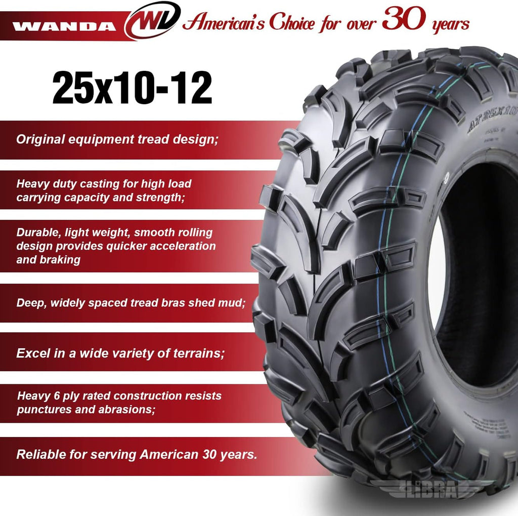 Set of 4 ATV UTV Tires 25x10-12 6PR E9815