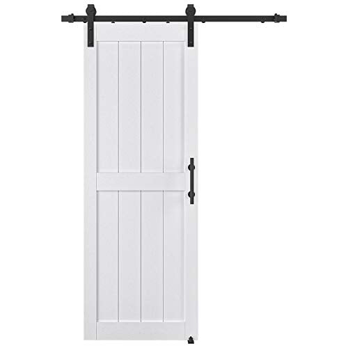 32in x 84in White MDF Sliding Barn Door with Hardware Kit Y482