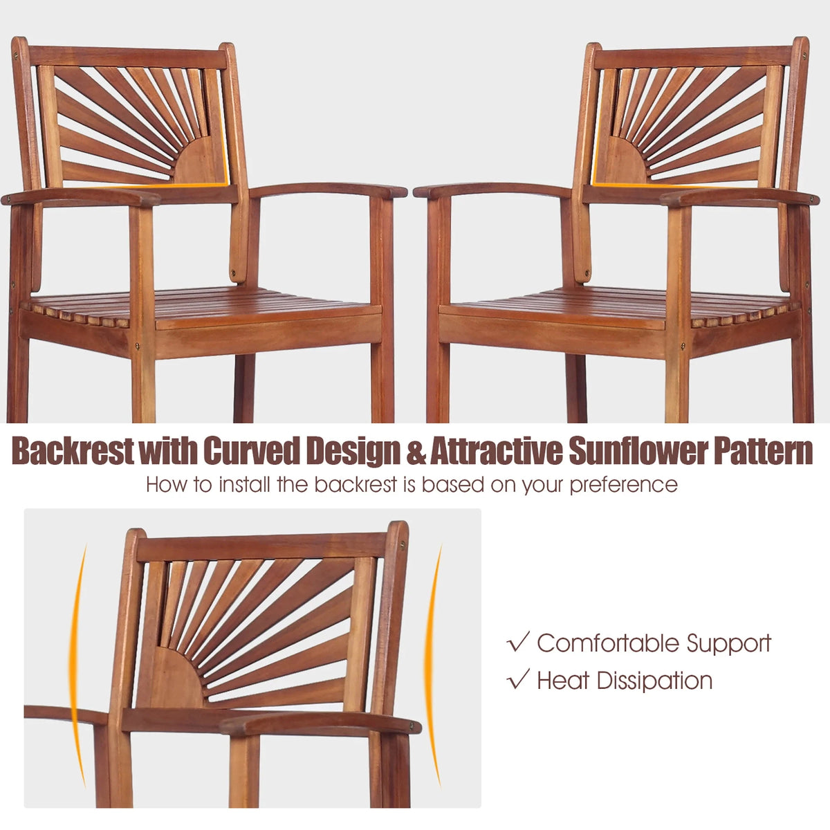 Set of 2 Acacia Wood Bar Stools with Armrests Y825
