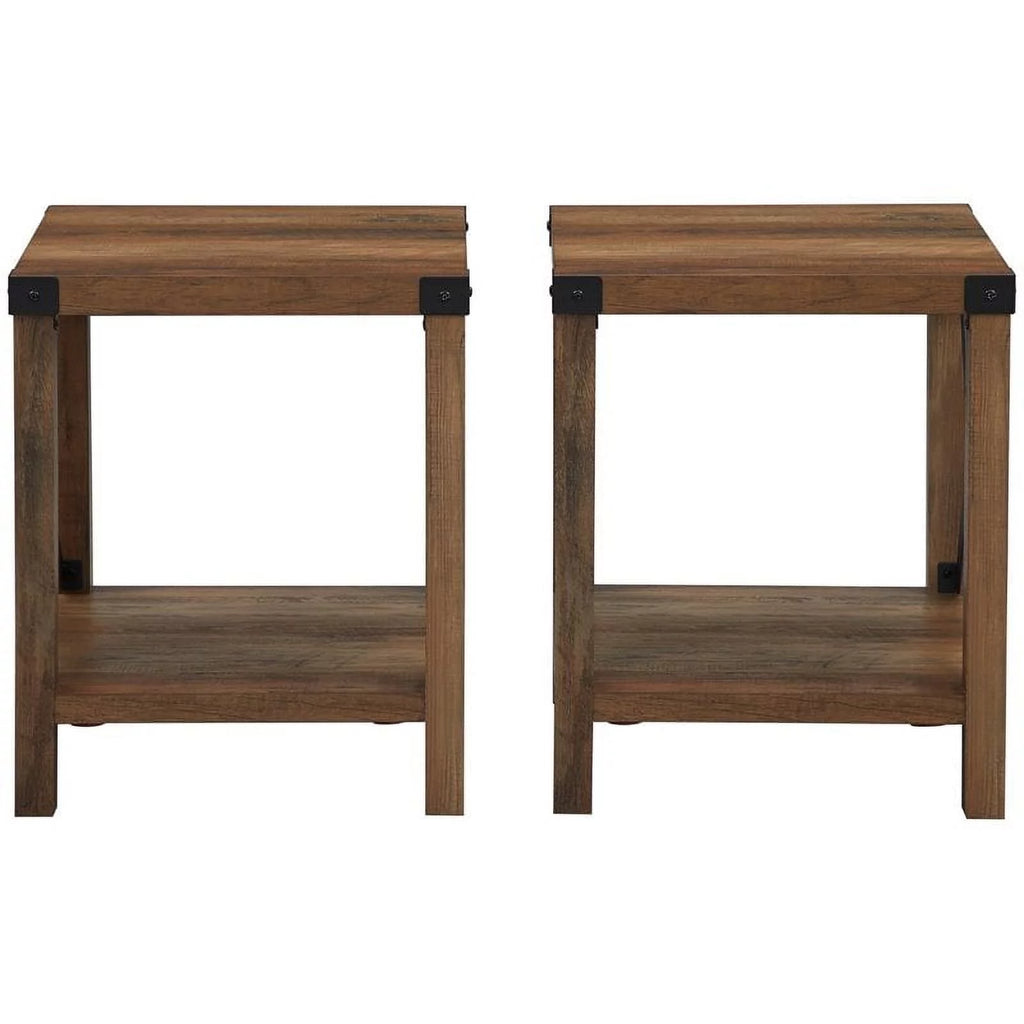 Rustic Oak End Tables with Lower Shelf Set of 2 F4441