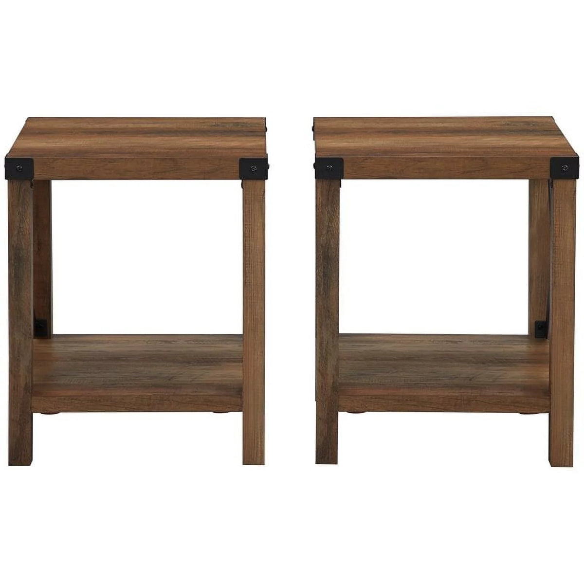 Rustic Oak End Tables with Lower Shelf Set of 2 F4441