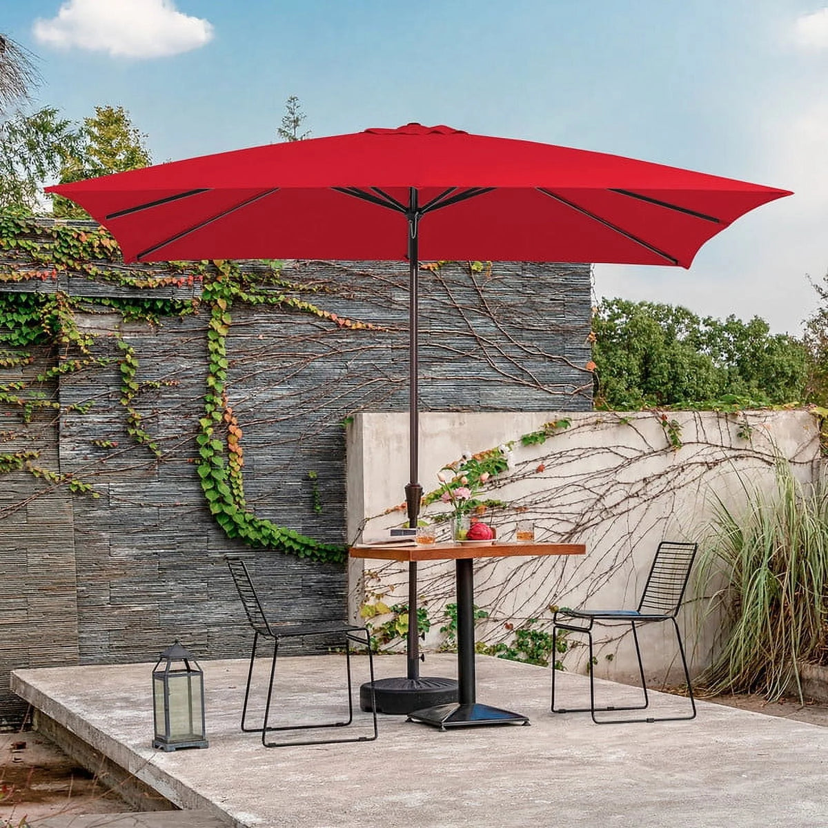 8 x 10 ft Outdoor Rectangular Patio Market Umbrella, Beige V6640