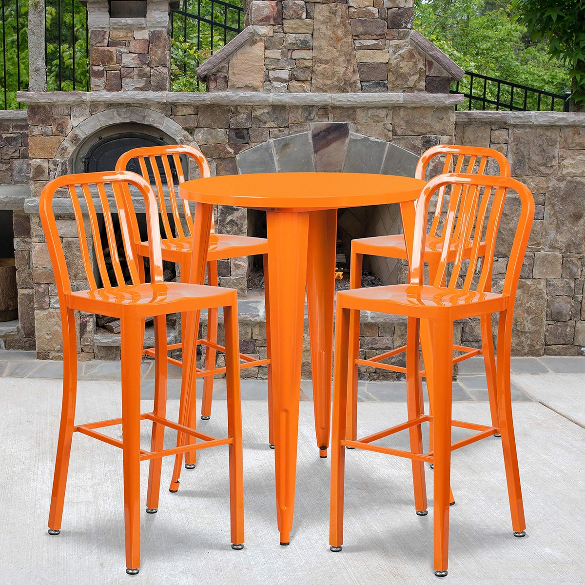 Silver Metal Bar Table Set with 4 Stools L983621