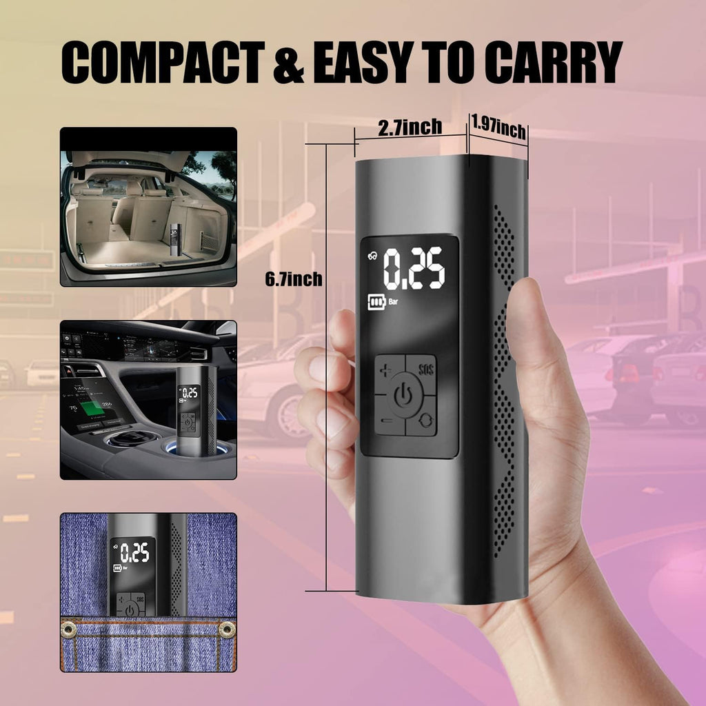 Portable Air Compressor 150PSI 6000mAh Cordless Tire Inflator with Digital Pressure Gauge LED-Light, DC 12V Air Pump Pack of 2 D653114