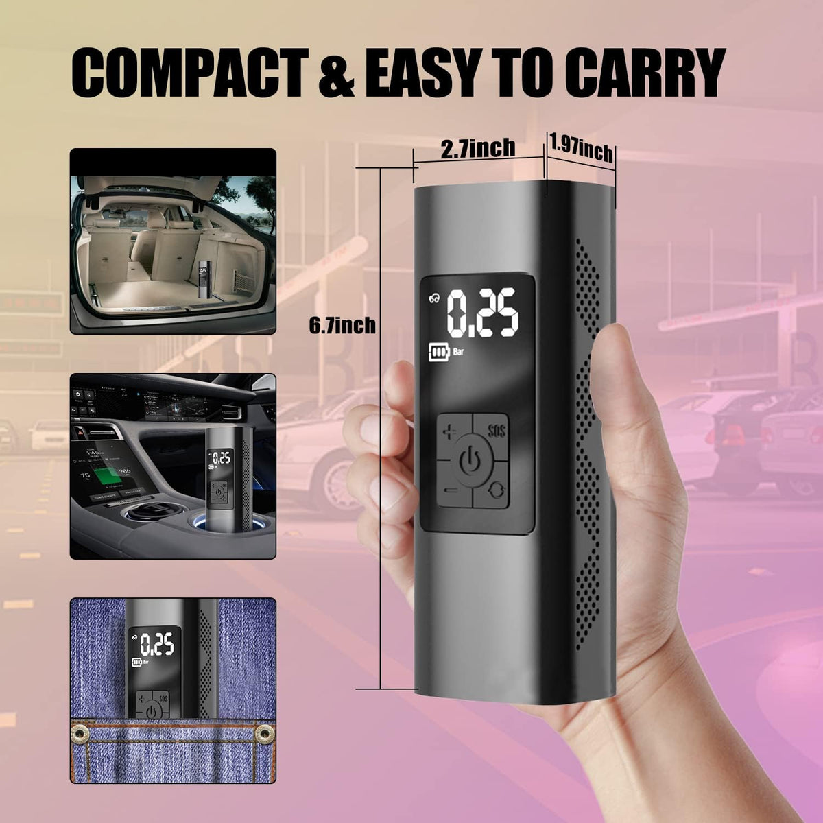 Portable Air Compressor 150PSI 6000mAh Cordless Tire Inflator with Digital Pressure Gauge LED-Light, DC 12V Air Pump Pack of 2 D653114