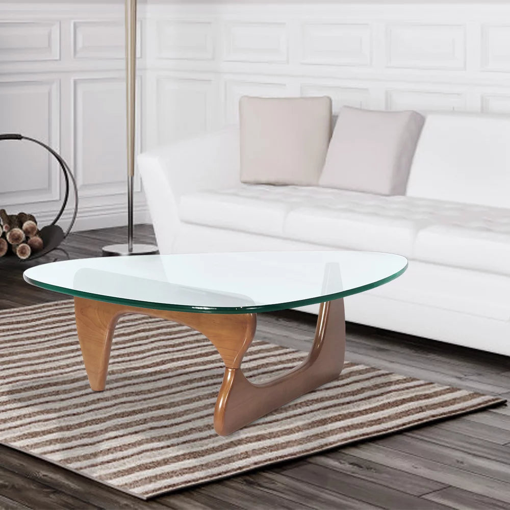 Light Walnut Triangle Coffee Table Wood Base Q334679