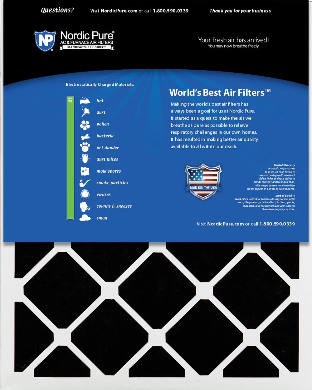 16x25x4 Pleated Air Filters MERV 13 Carbon 1 Pack W510