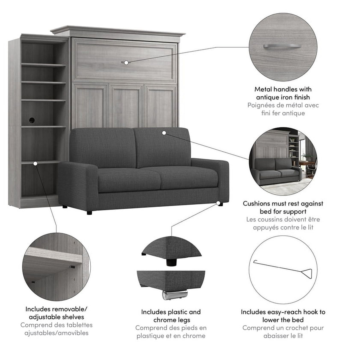 Gray Queen Murphy Bed with Sofa V84321