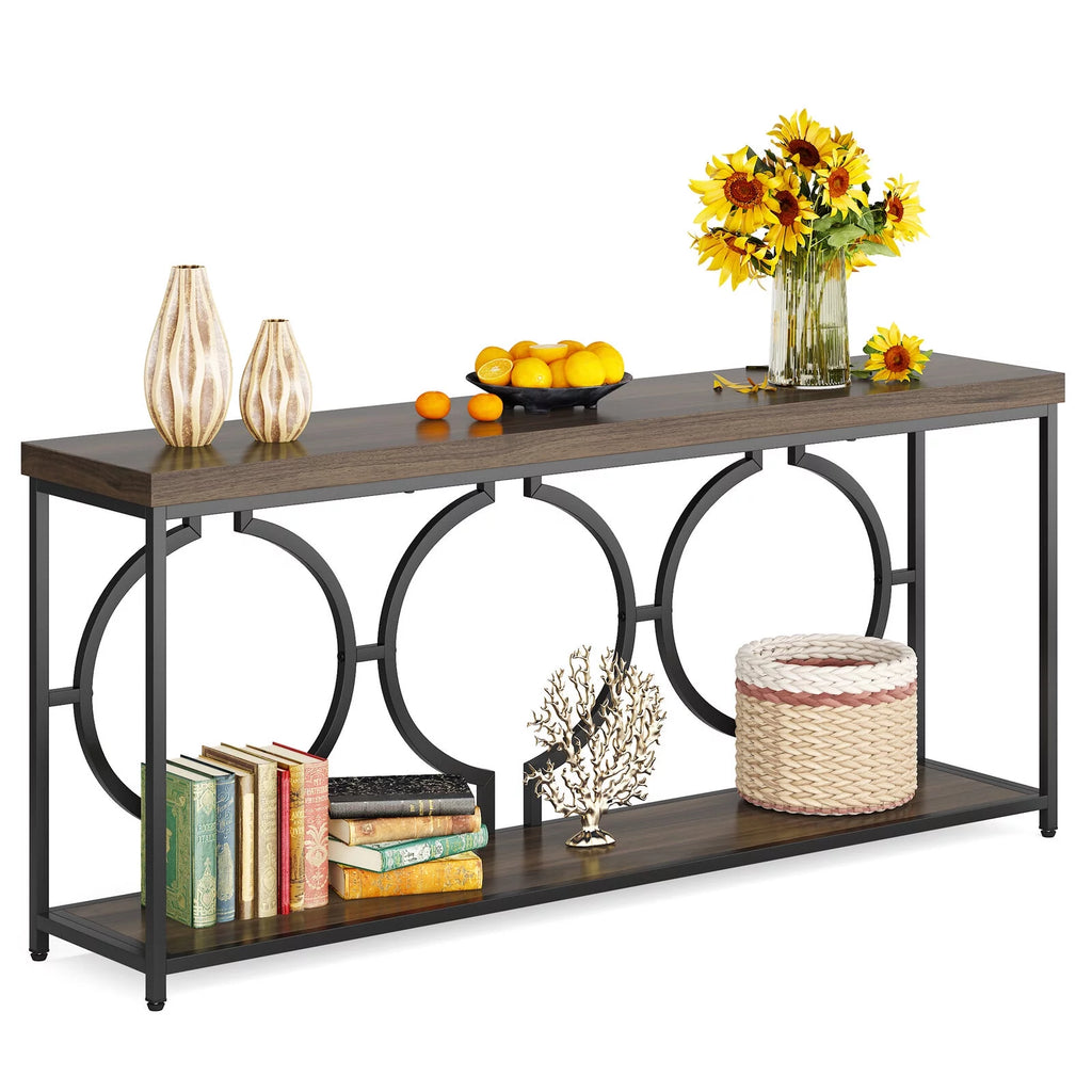 70.9" Extra Long Console Table, Rustic Brown & Black M487