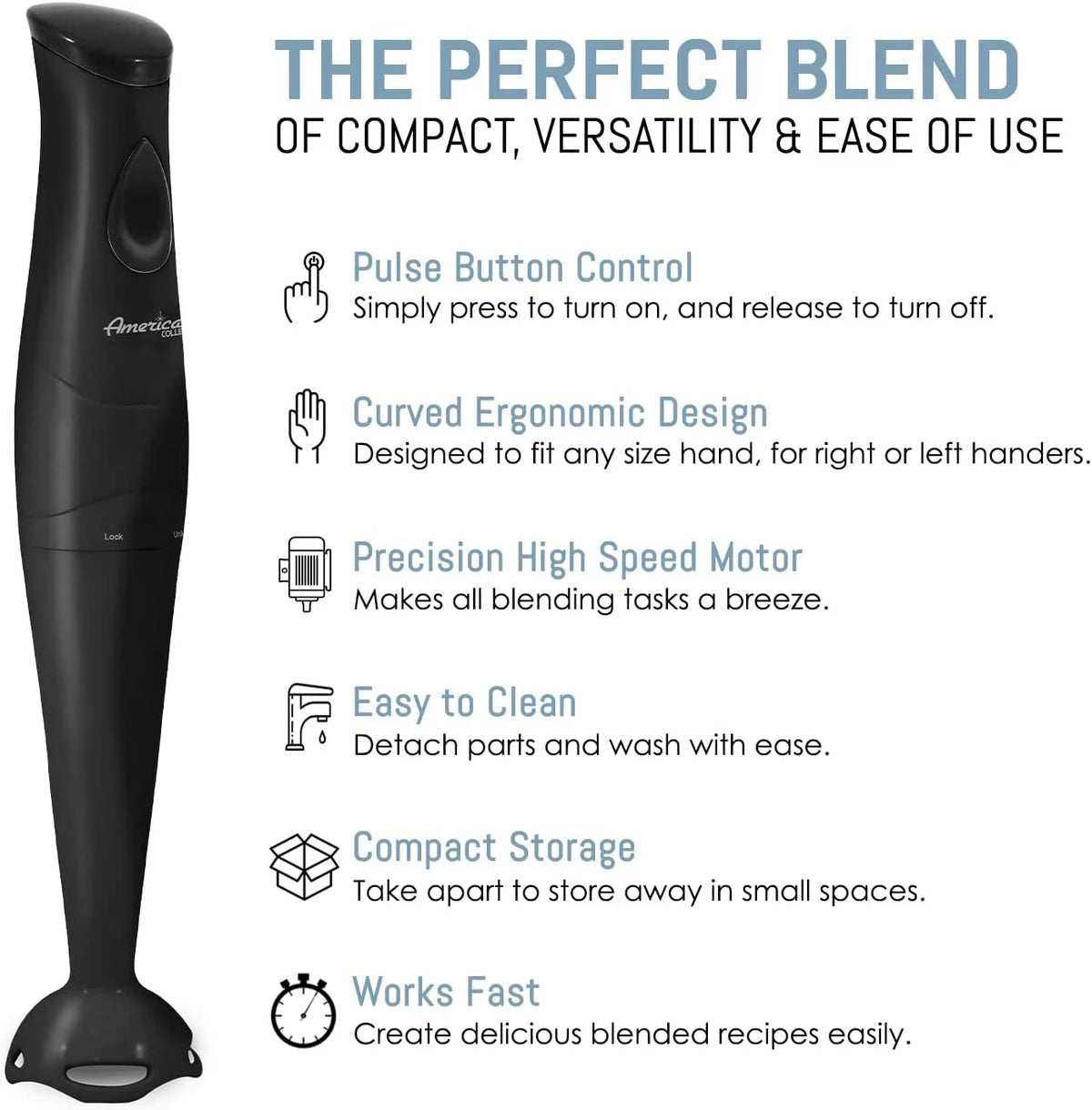 150W Hand Blender with Detachable Wand, Black D82449