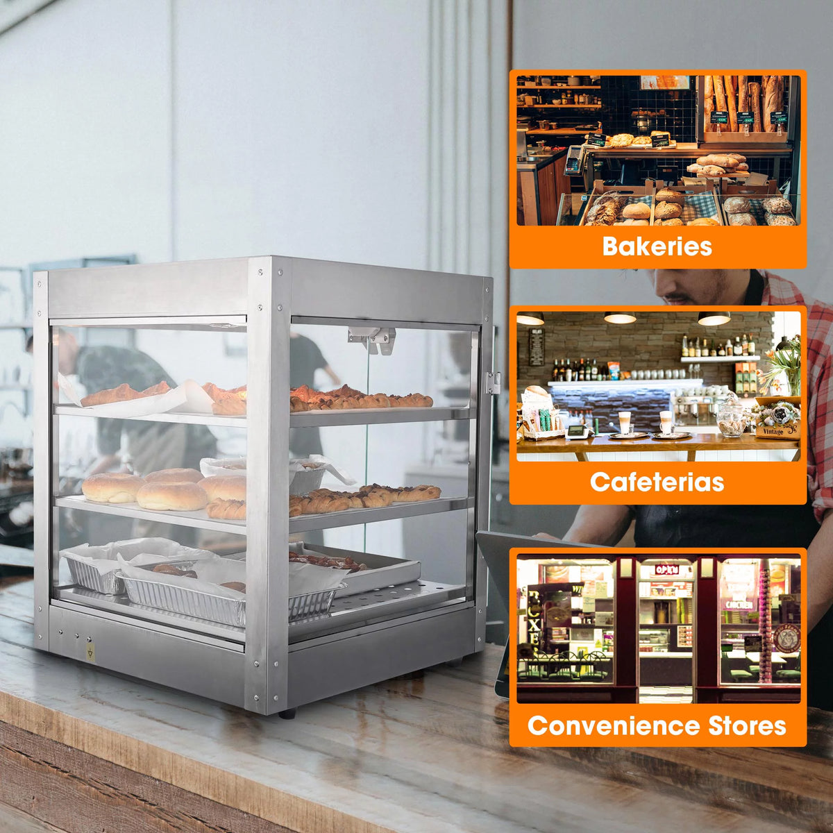 Commercial 3-Tier Food Warmer Display Case 750W Q793