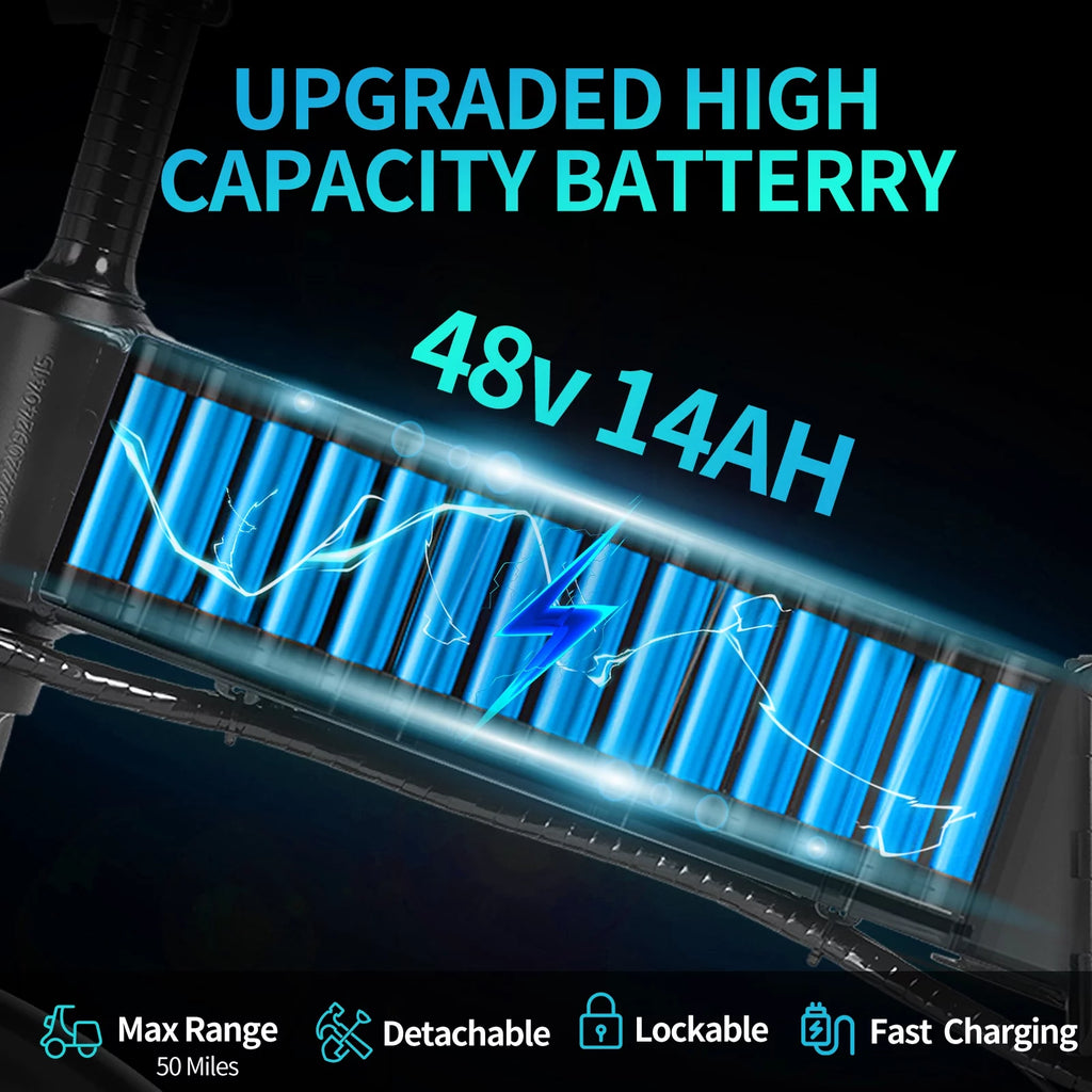750W 48V 14AH Removable Battery 20" x 4.0 Fat Tire 7-Speed Electric Bike Q978