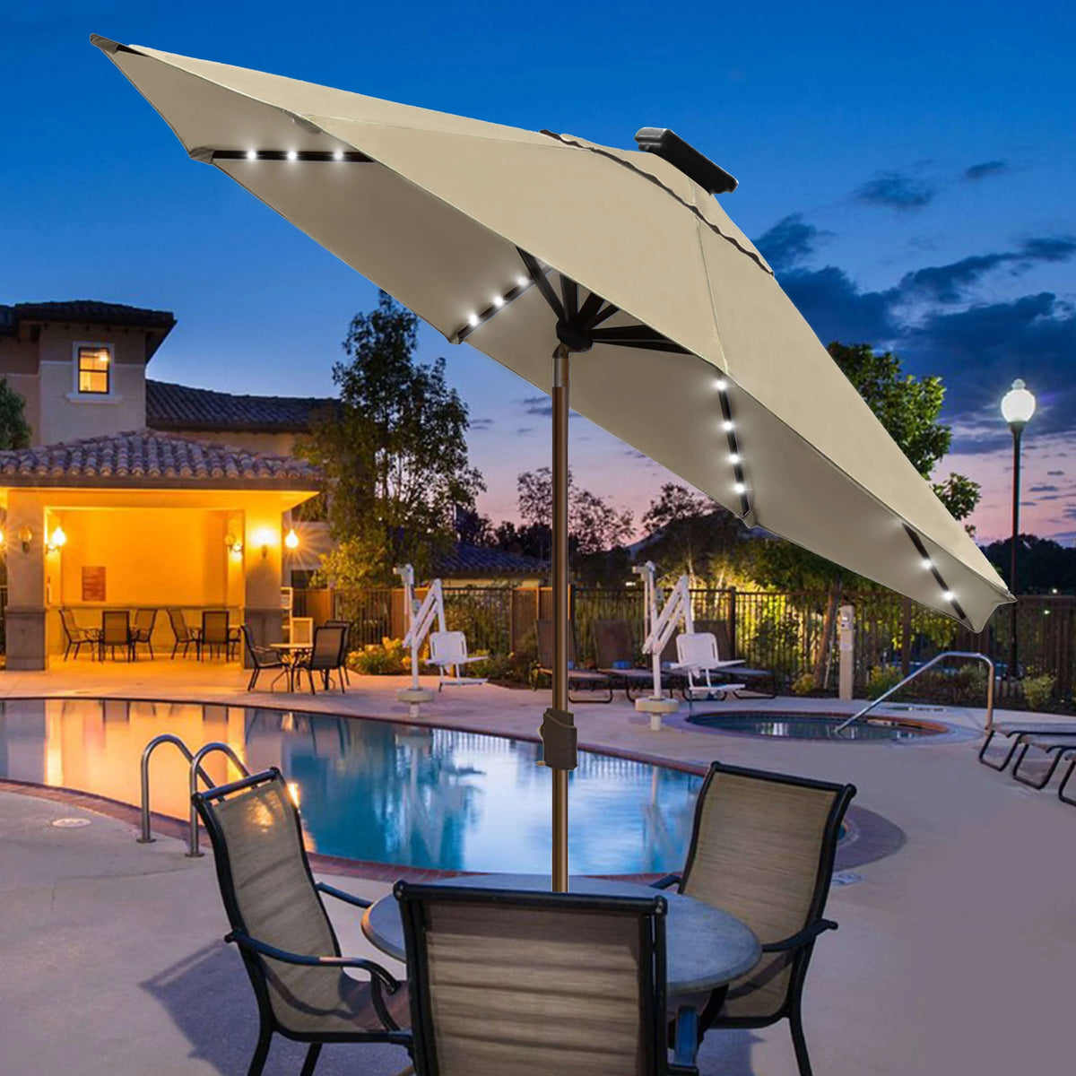 9ft Market Umbrella with 80 LED Lights and Ventilation S559765
