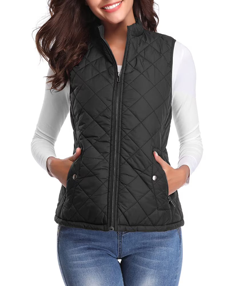 Black Quilted Zip Padded Vest L88216