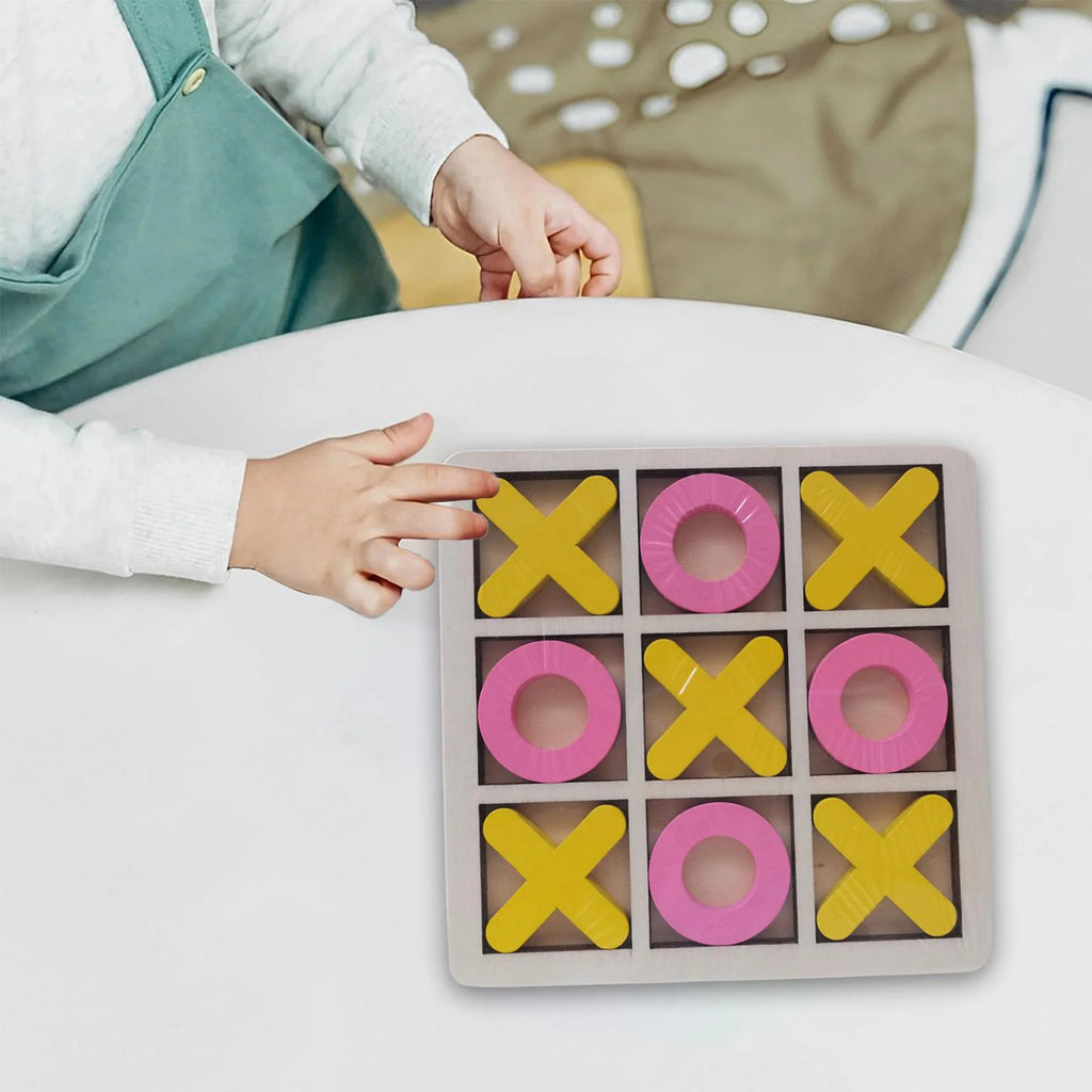 Yellow Pink Wood Tic Tac Toe Game Set A6689