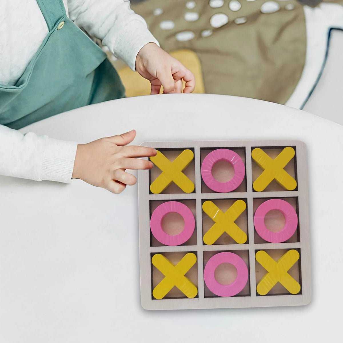 Yellow Pink Wood Tic Tac Toe Game Set A6689