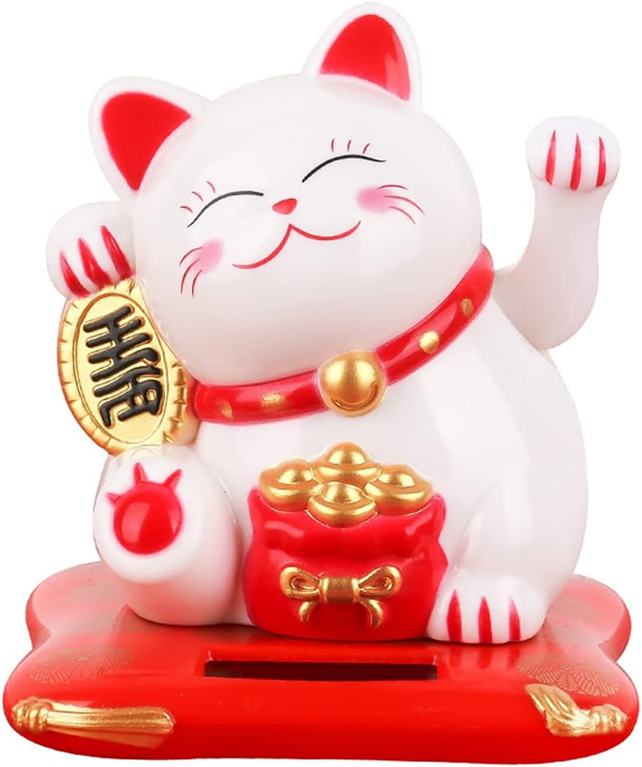 Solar Powered Waving Cat White U999