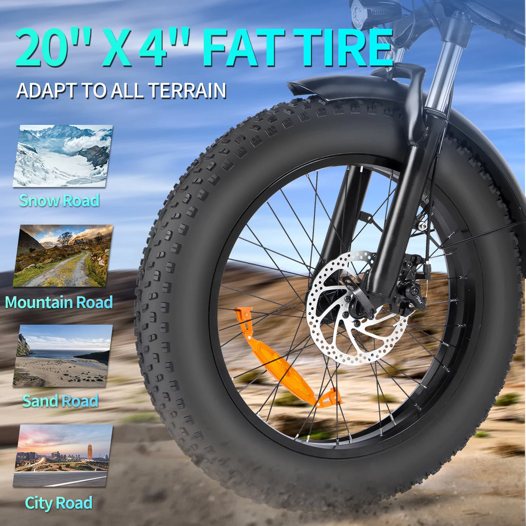 750W 48V 14AH Removable Battery 20" x 4.0 Fat Tire 7-Speed Electric Bike Q978