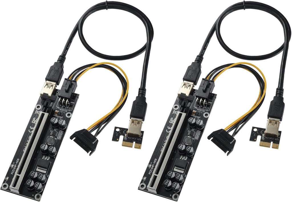 PCIE Riser 10 Solid Capacitors with RGB LED Light & 60cm USB 3.0 Extension Cable, Pack of 2 O986