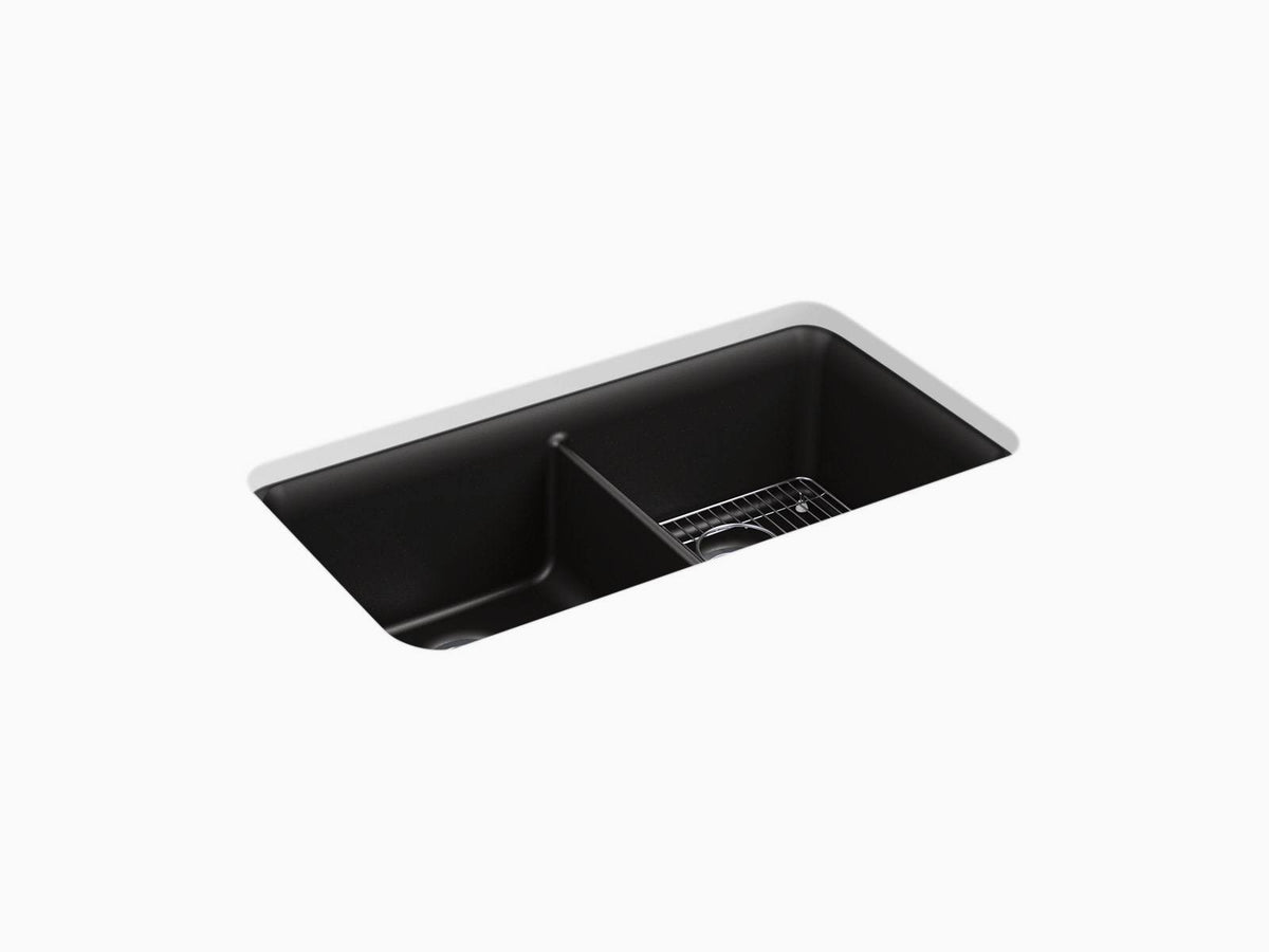Matte Black Undermount Double-Equal Kitchen Sink with Rack M739