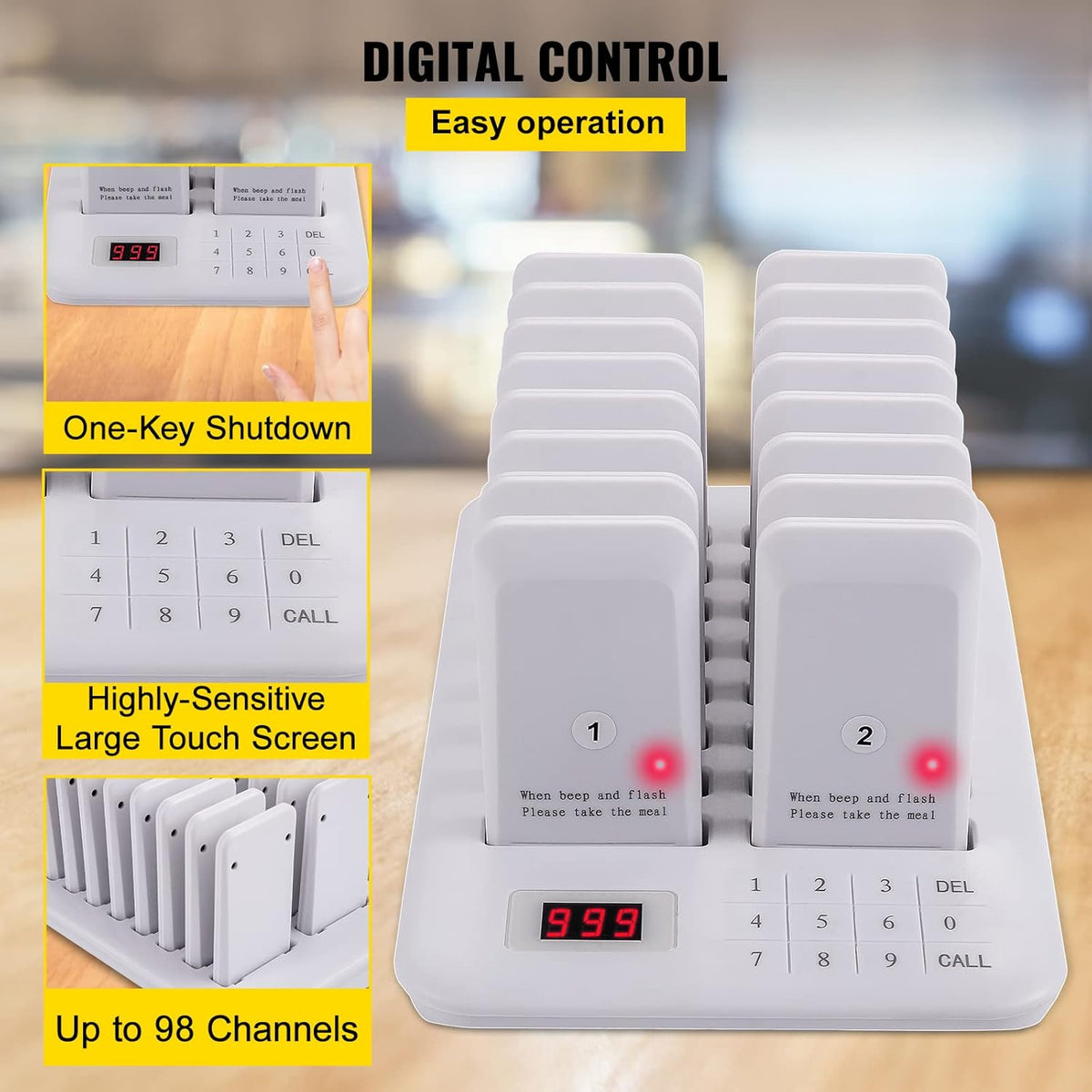 Wireless Paging Queuing Calling System with Vibration, Flashing and Buzzer R9163