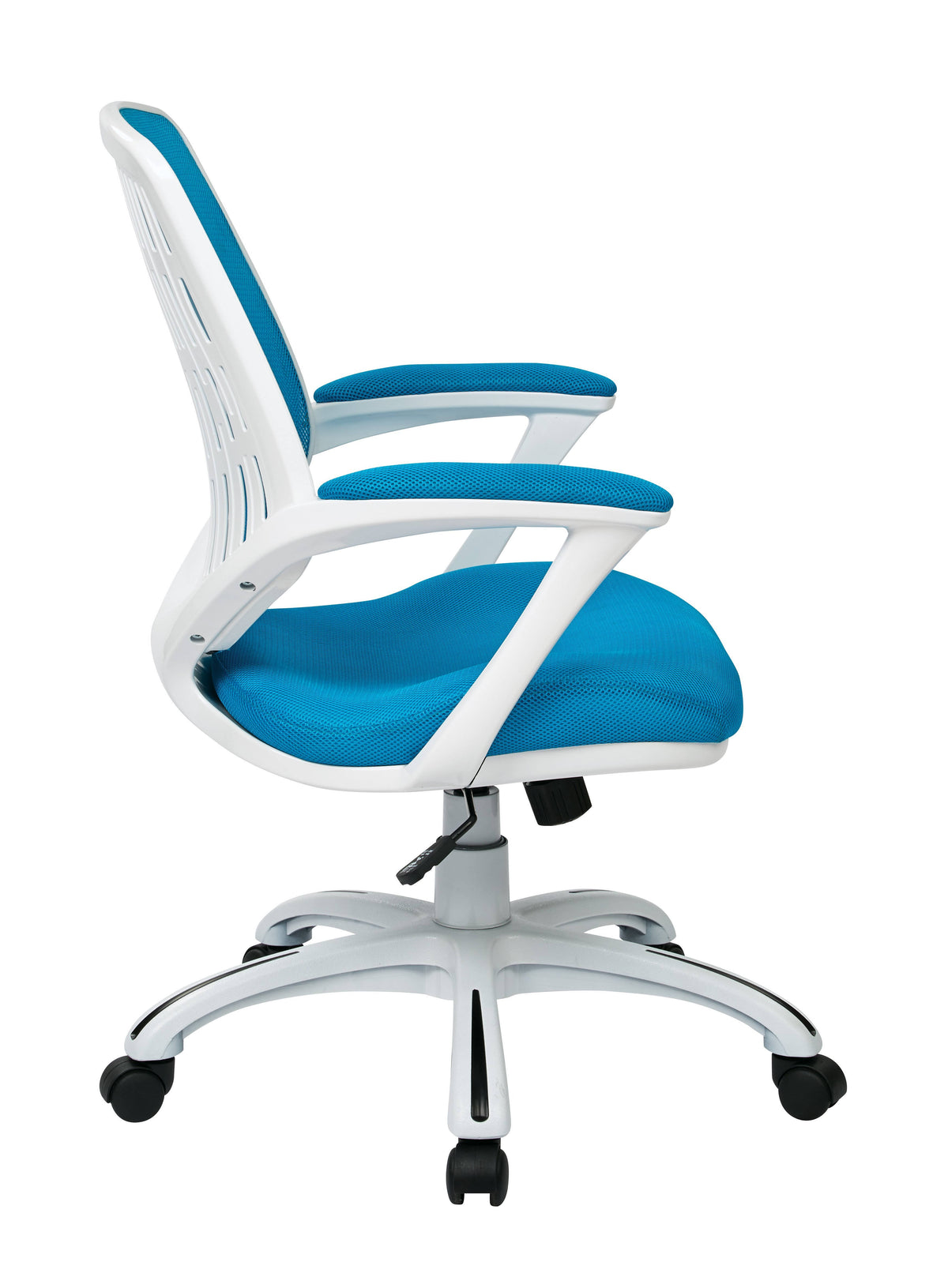 White Frame Blue Mesh Fabric Office Chair with Arms A193547