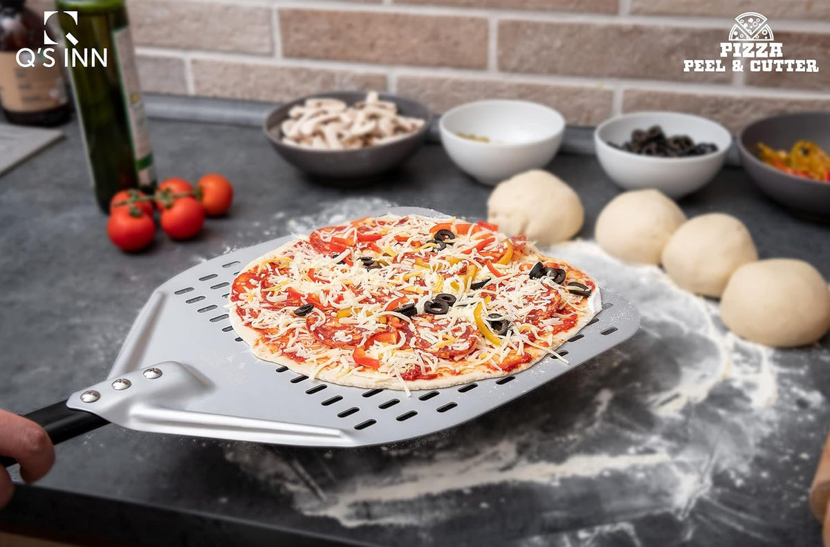 Perforated Pizza Peel 12x14 Inch Anodized Aluminum Pizza Paddle, Pack of 2 R233