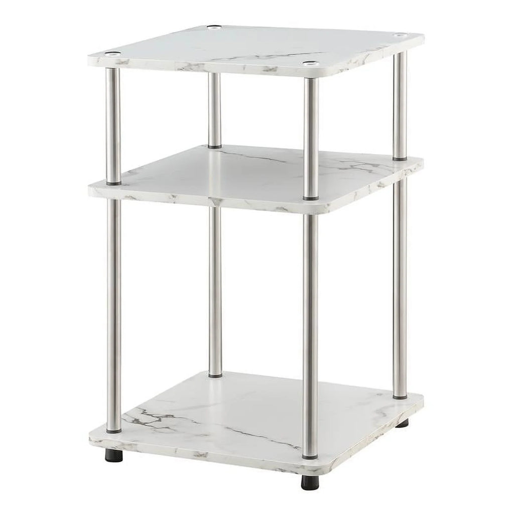 White Faux Marble Three-Tier End Table Set of 2 M4447