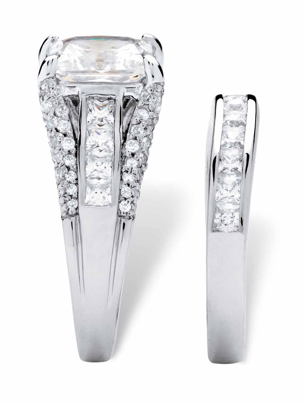 Platinum-plated Sterling Silver 2-Piece Bridal Ring Set with Cubic Zirconia W55523