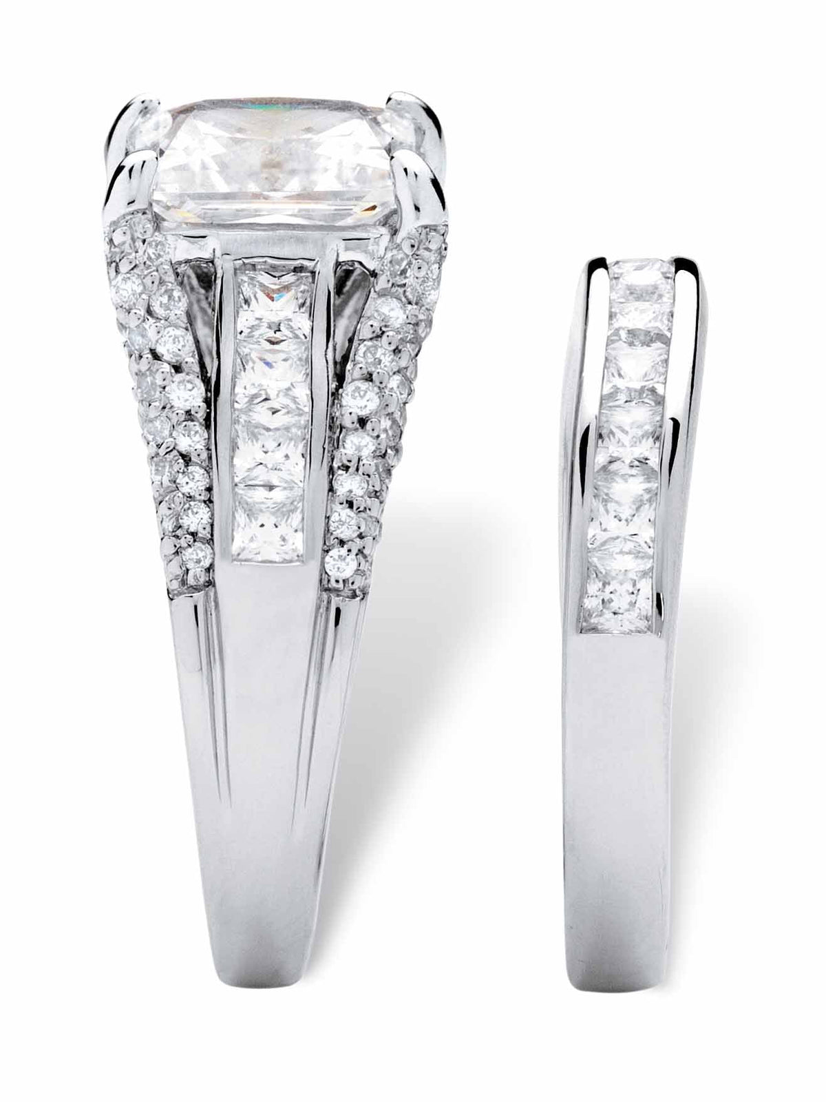 Platinum-plated Sterling Silver 2-Piece Bridal Ring Set with Cubic Zirconia W55523