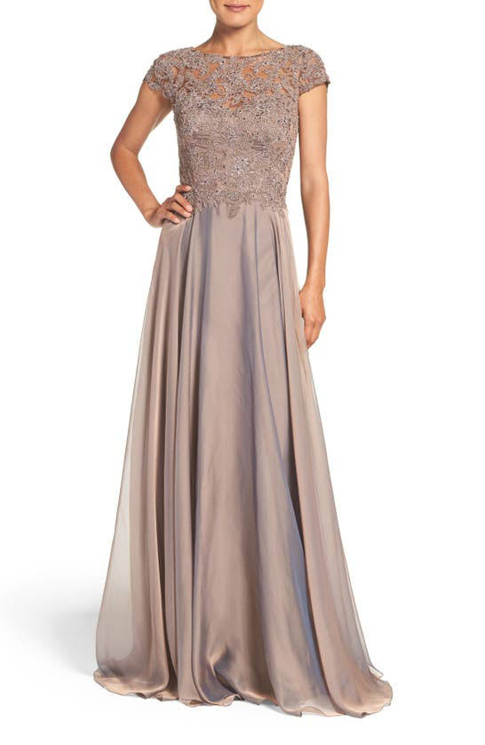 Cocoa Lace Satin A-Line Gown S908416