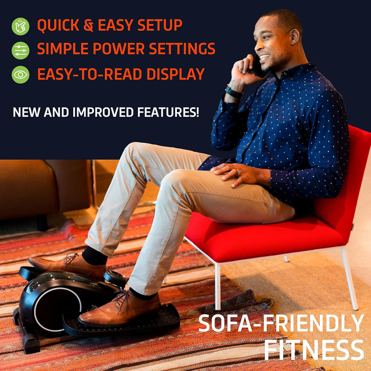 Black Compact Under Desk Elliptical Machine X28799