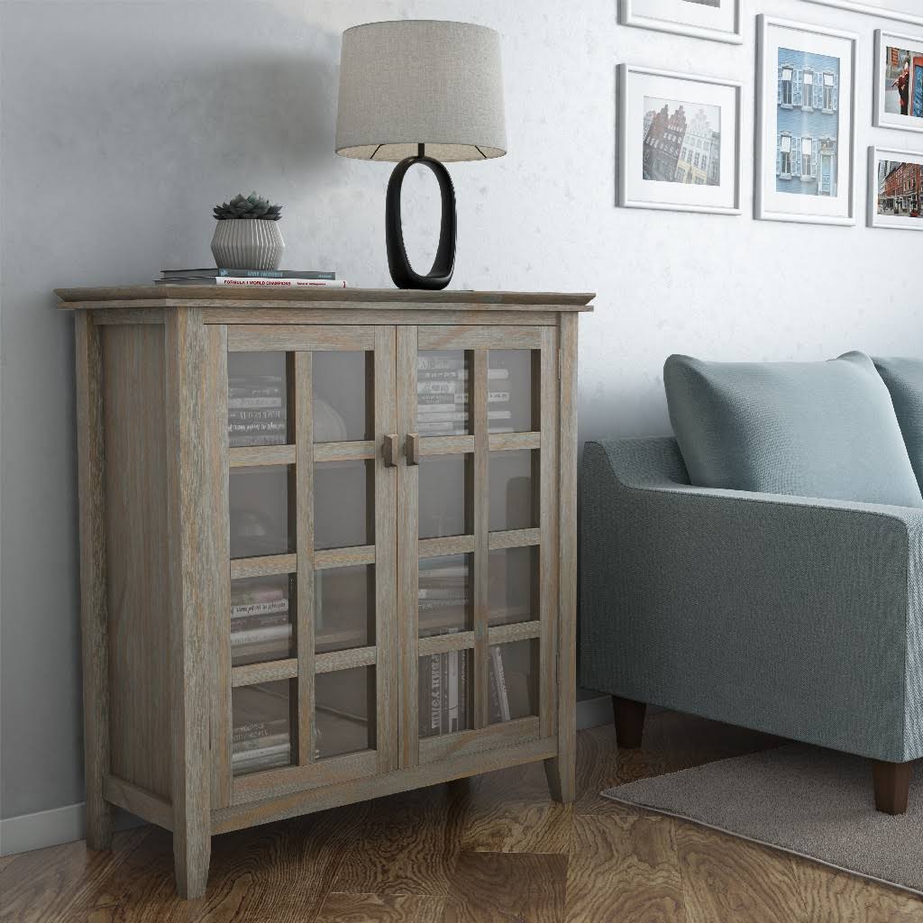 Solid Wood Storage Cabinet in Distressed Grey O6537