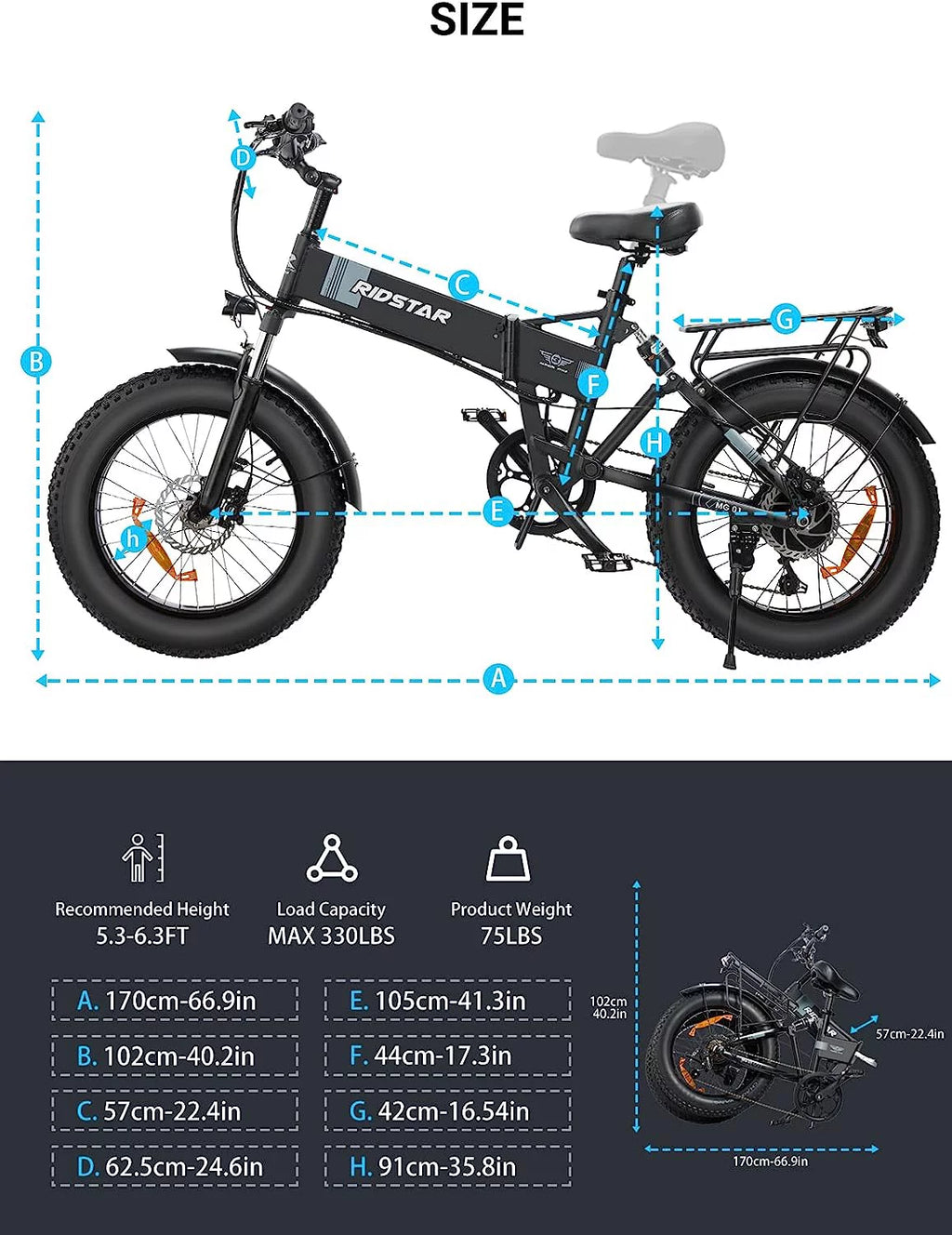 750W 48V 14AH Removable Battery 20" x 4.0 Fat Tire 7-Speed Electric Bike Q978