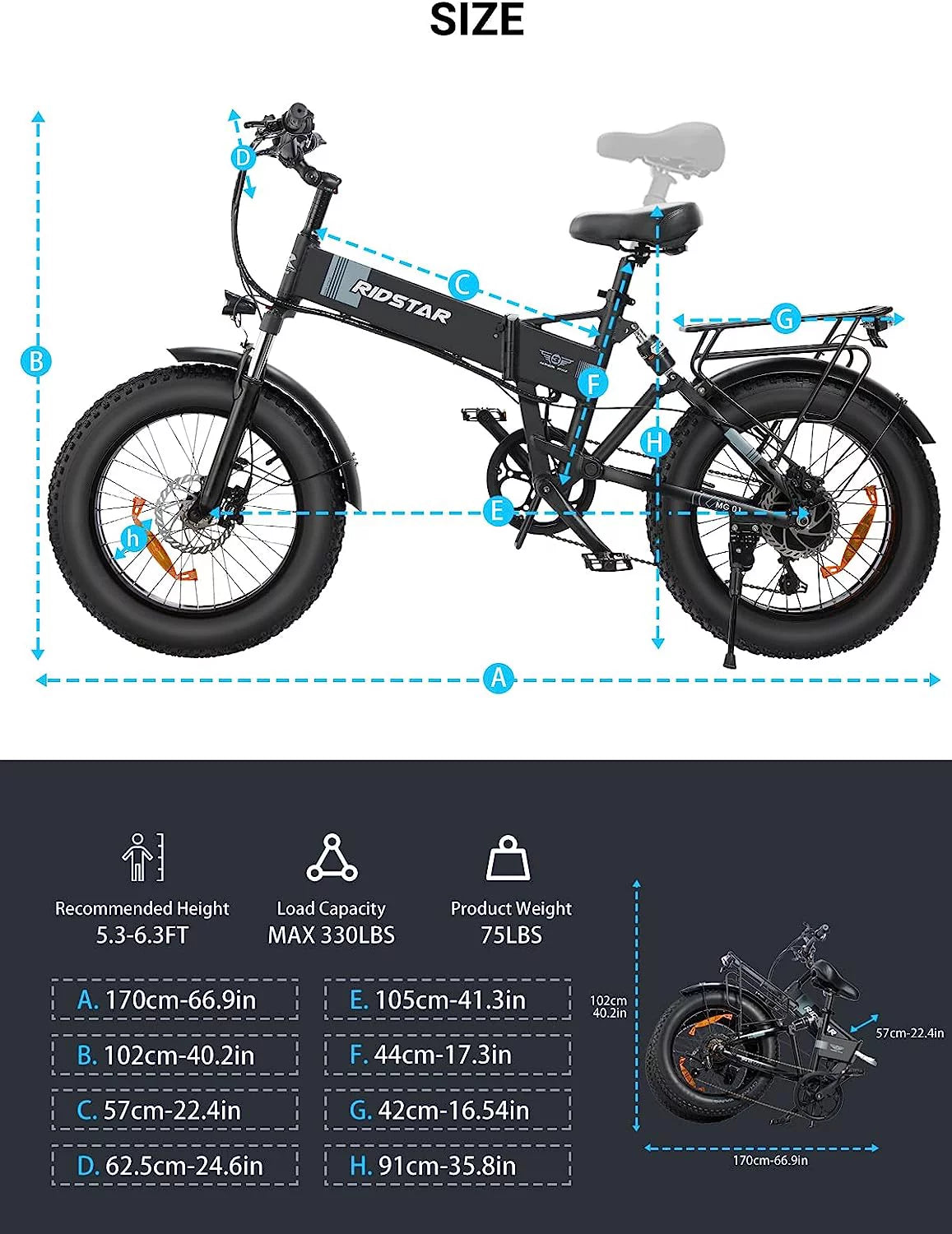 750W 48V 14AH Removable Battery 20" x 4.0 Fat Tire 7-Speed Electric Bike Q978
