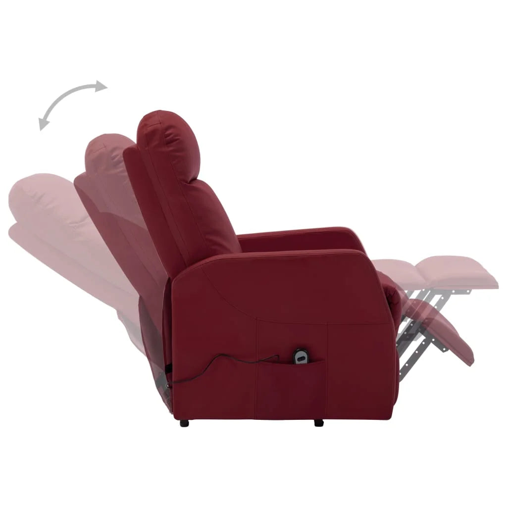 Wine Red Faux Leather Power Lift Massage Recliner V1274