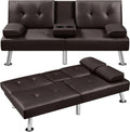 Espresso Faux Leather Convertible Sleeper Sofa H666912