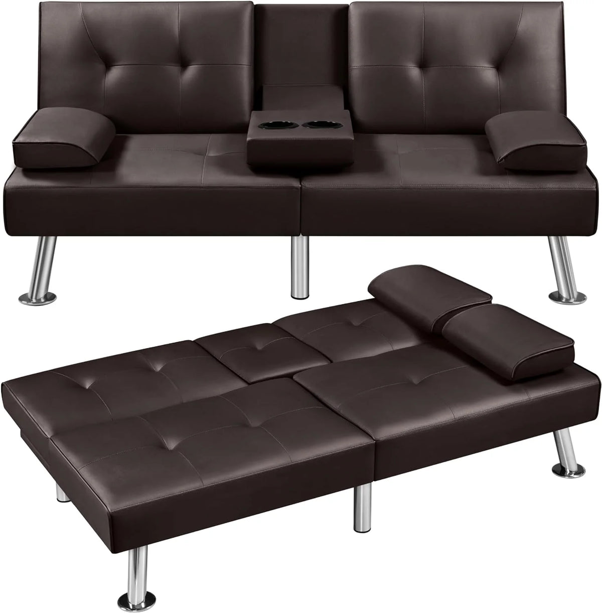 Espresso Faux Leather Convertible Sleeper Sofa H666912