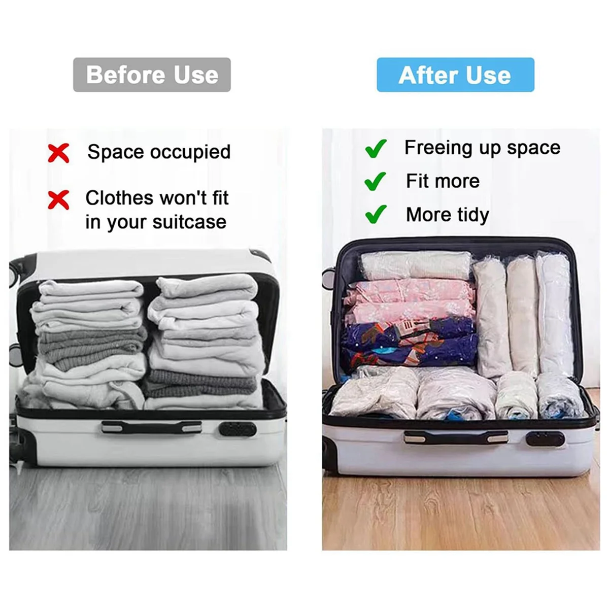 12 Pack Reusable Roll Up Compression Bags 35X50cm Medium Vacuum Storage Bags M9267