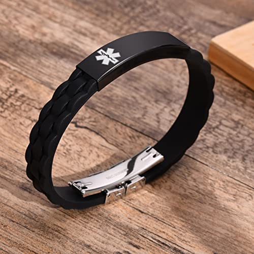 Custom Silicone Rubber Strap Stainless Steel Medical Alert Bracelet K588169