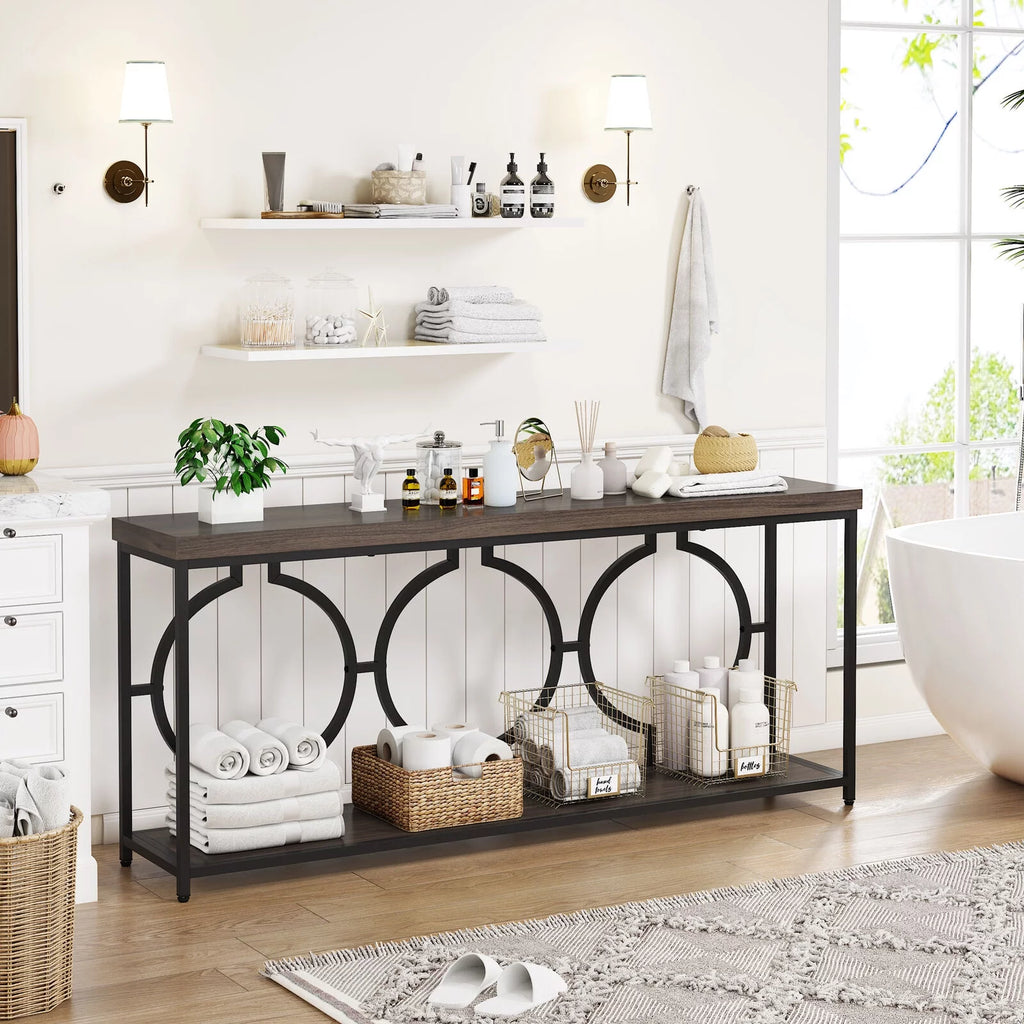 70.9" Extra Long Console Table, Rustic Brown & Black M487