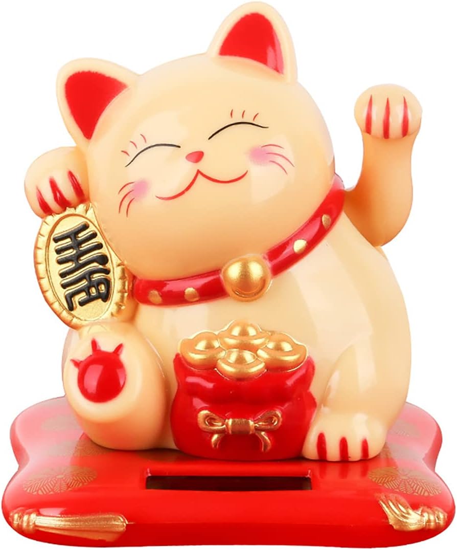 Solar Powered Waving Cat White U999