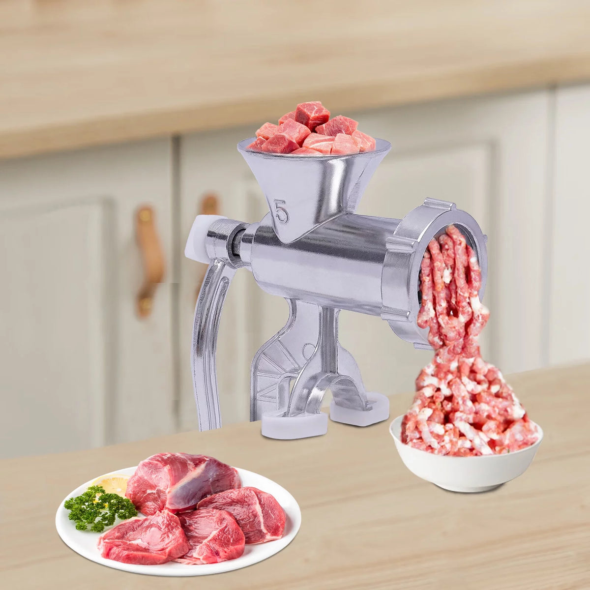 Manual Meat Grinder Aluminum Alloy Food Mincer Sausage Filler Hand Crank Meat Mincer Mixer with Tabletop Clamp D231