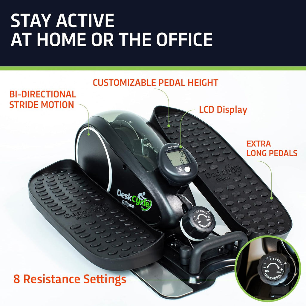 Black Compact Under Desk Elliptical Machine X28799